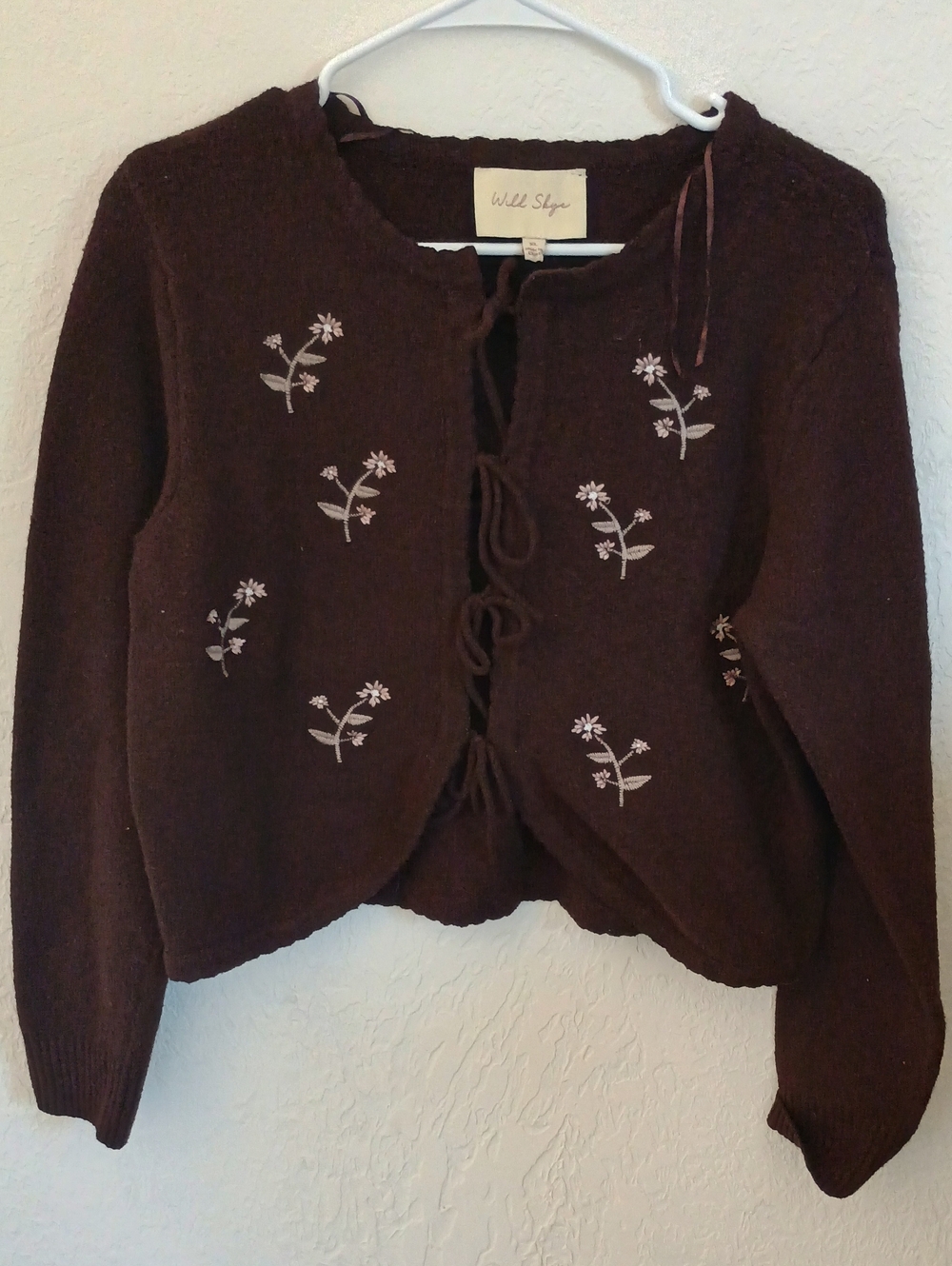 Willow Style Brown Floral Tie-Front Cardigan Sweater